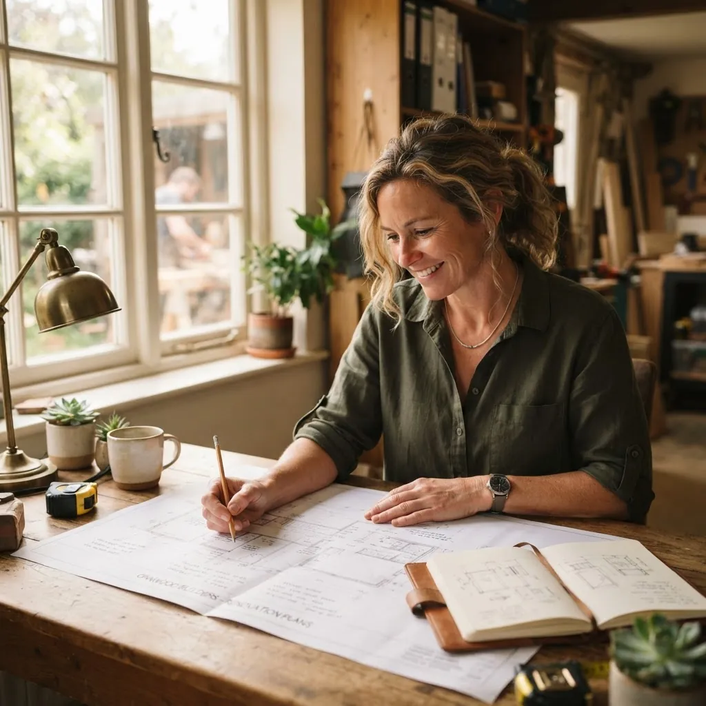 A local service business owner reviewing plans at a sunlit desk